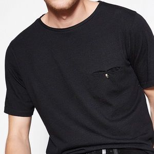 BLACK COTTON T-SHIRT WITH CHEST POCKET